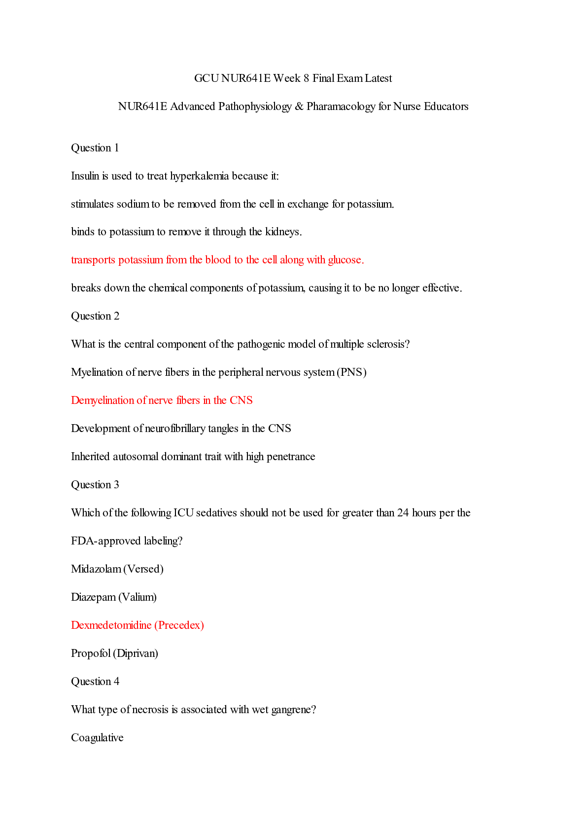 Preview of GCU NUR641E Week 8 Final Exam Latest (NUR641E Advanced Pathophysiology & Pharamacology for